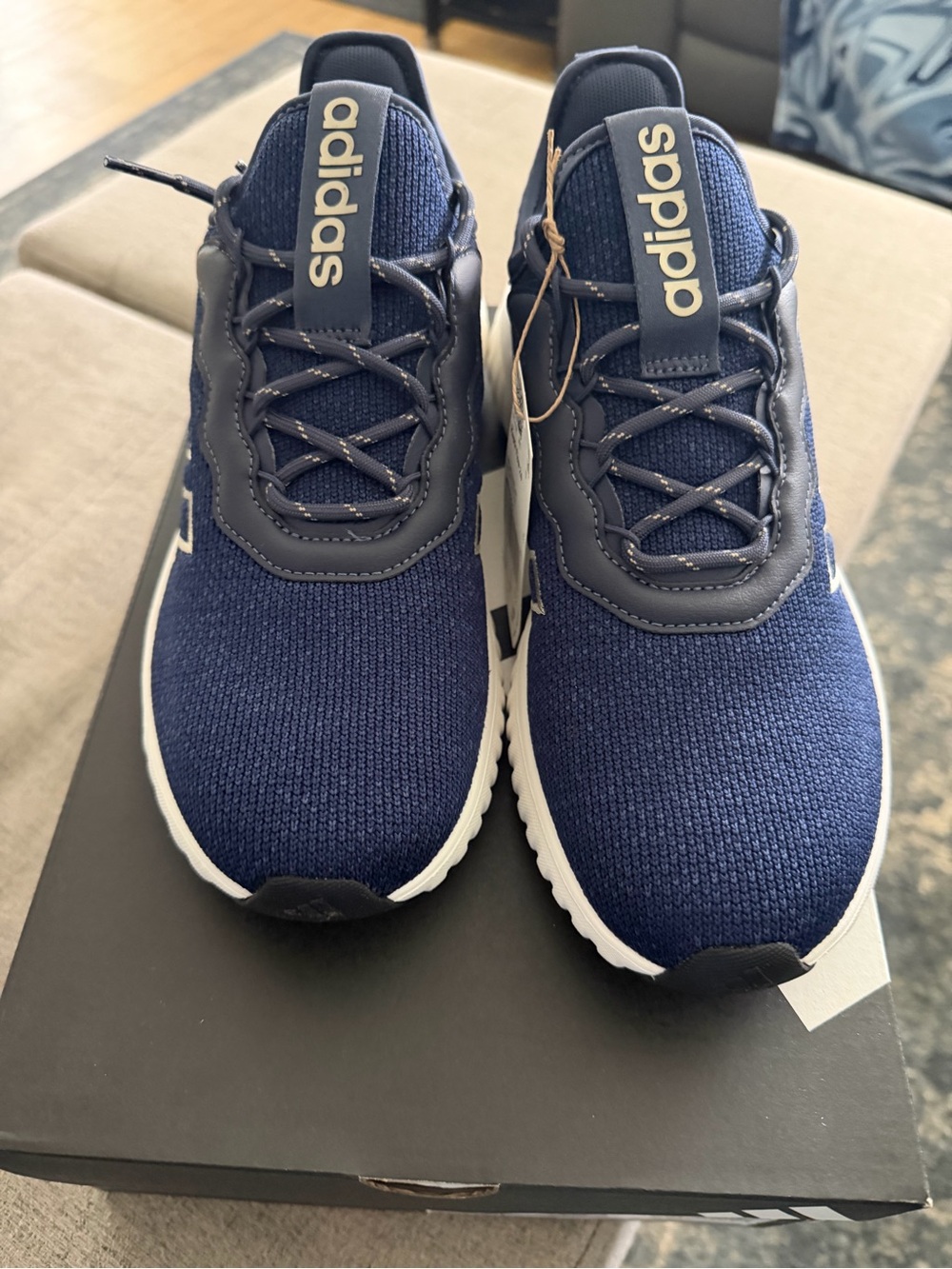adidas Navy and White Knit Trainer Sneakers